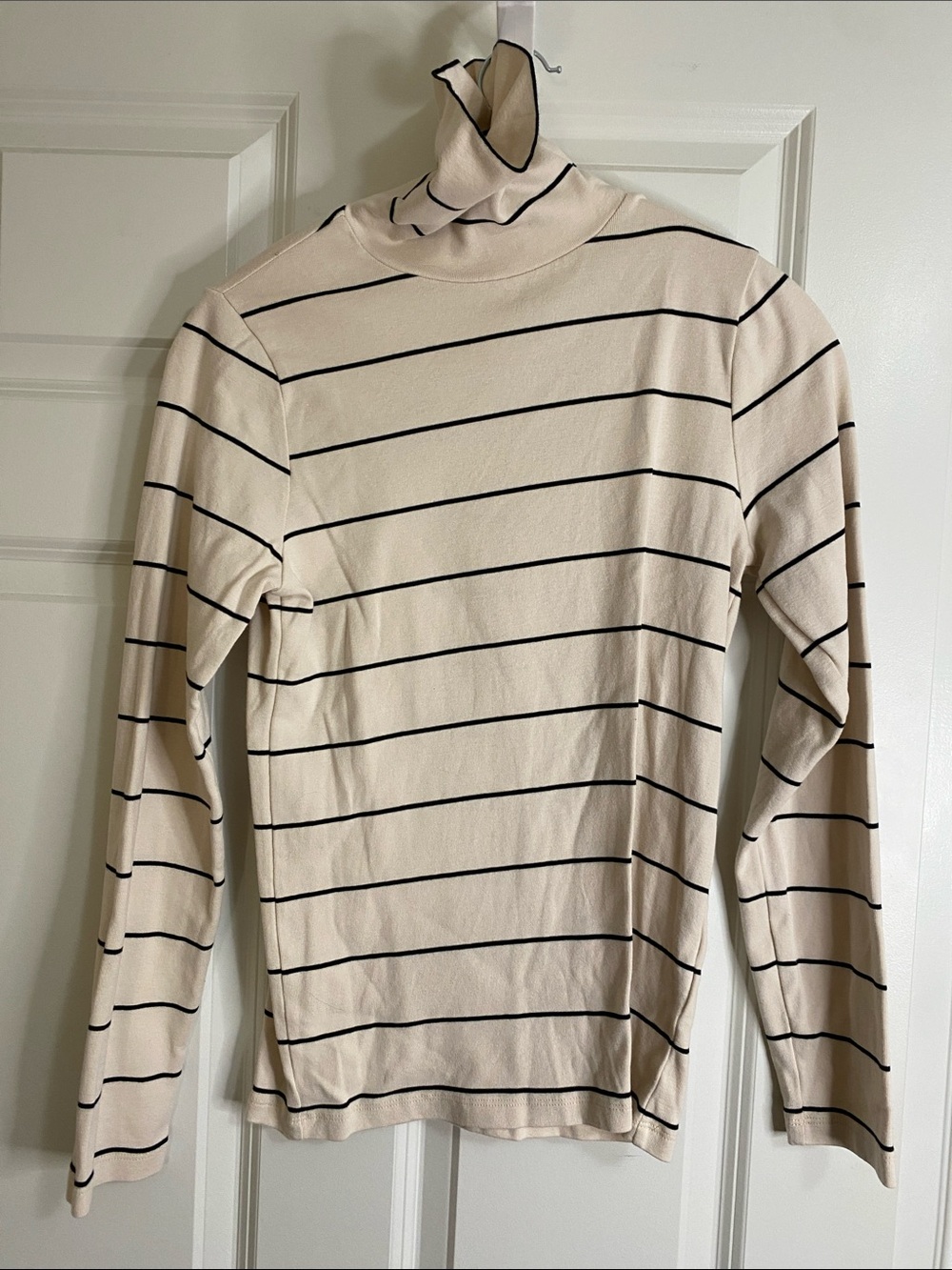 J. Crew Cream Striped Turtleneck Sweater